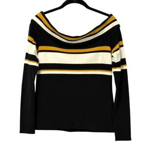 Karen Millen Colorblock Bardot Off the Shoulder Knit Top Black Stripe Size US 10